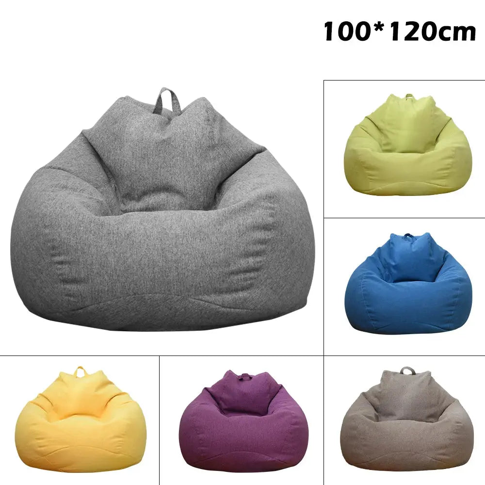 Simples Market bean bag chair cover for adults, no filler, gray with handle; shown in 7 color options.