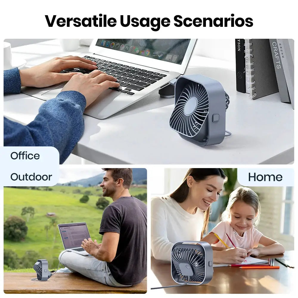 TOPK Mini Portable USB Desk Fan With Strong Airflow And Quiet Operation 3 Speed 360 Degree Rotatable Standing Fan