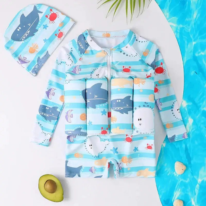 Childrens Buoyancy Swimwear One Piece Rash Guard With Cartoon Print Floating Bathing Suit For Boys And Girls Ages 0 To 6