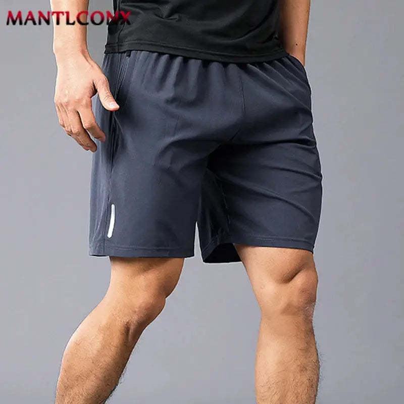 Men's quick-dry athletic shorts in dark blue with a reflective stripe, Simples Market, lightweight breathable 3XL.