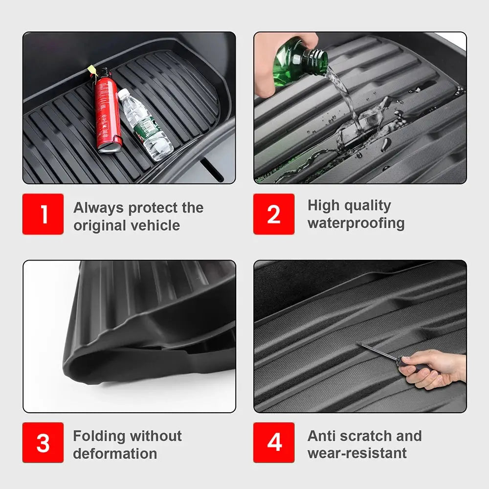 Simples Market trunk mats for Tesla Model Y Juniper 2025; front and rear, TPE cargo liner, waterproof, anti-scratch