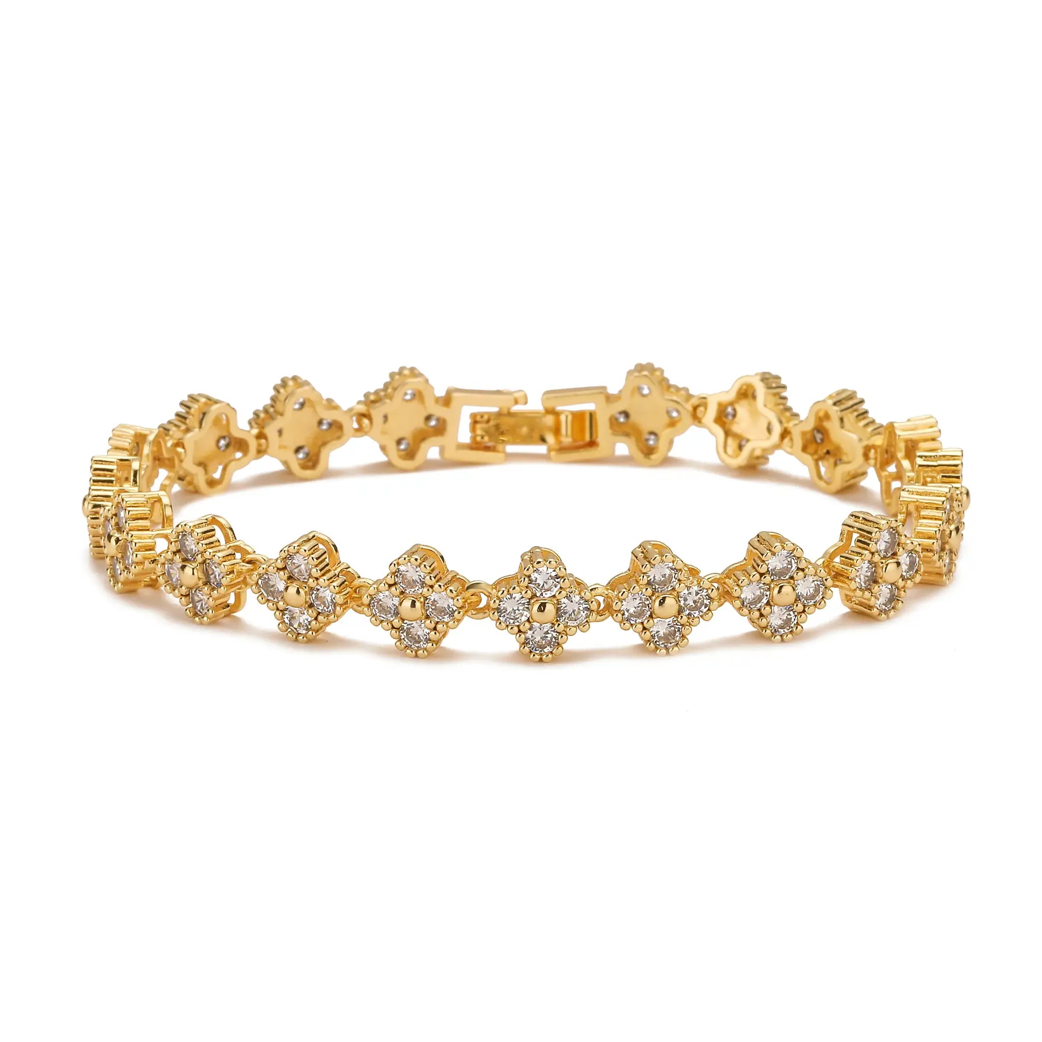HECHENG AAAAA Brass 18K Gold Plated Flower Necklace And Bracelet Jewelry Set For Women Christmas Gift