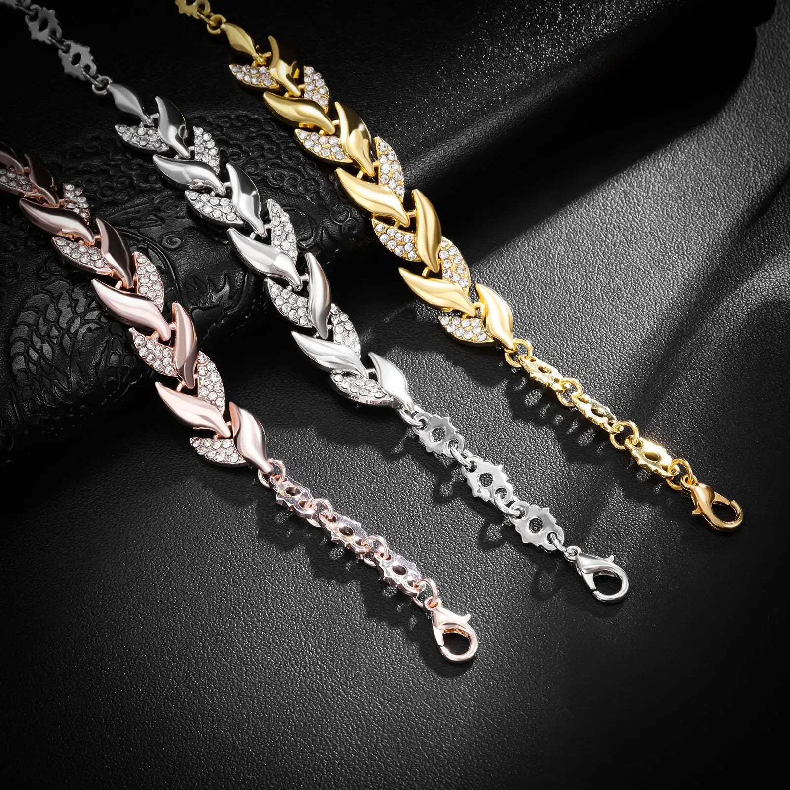 Luxurious Braided Leaf Bracelet With Crystal Charm For Women Ideal Gift For Wedding Anniversary Valentines Day Jewelry