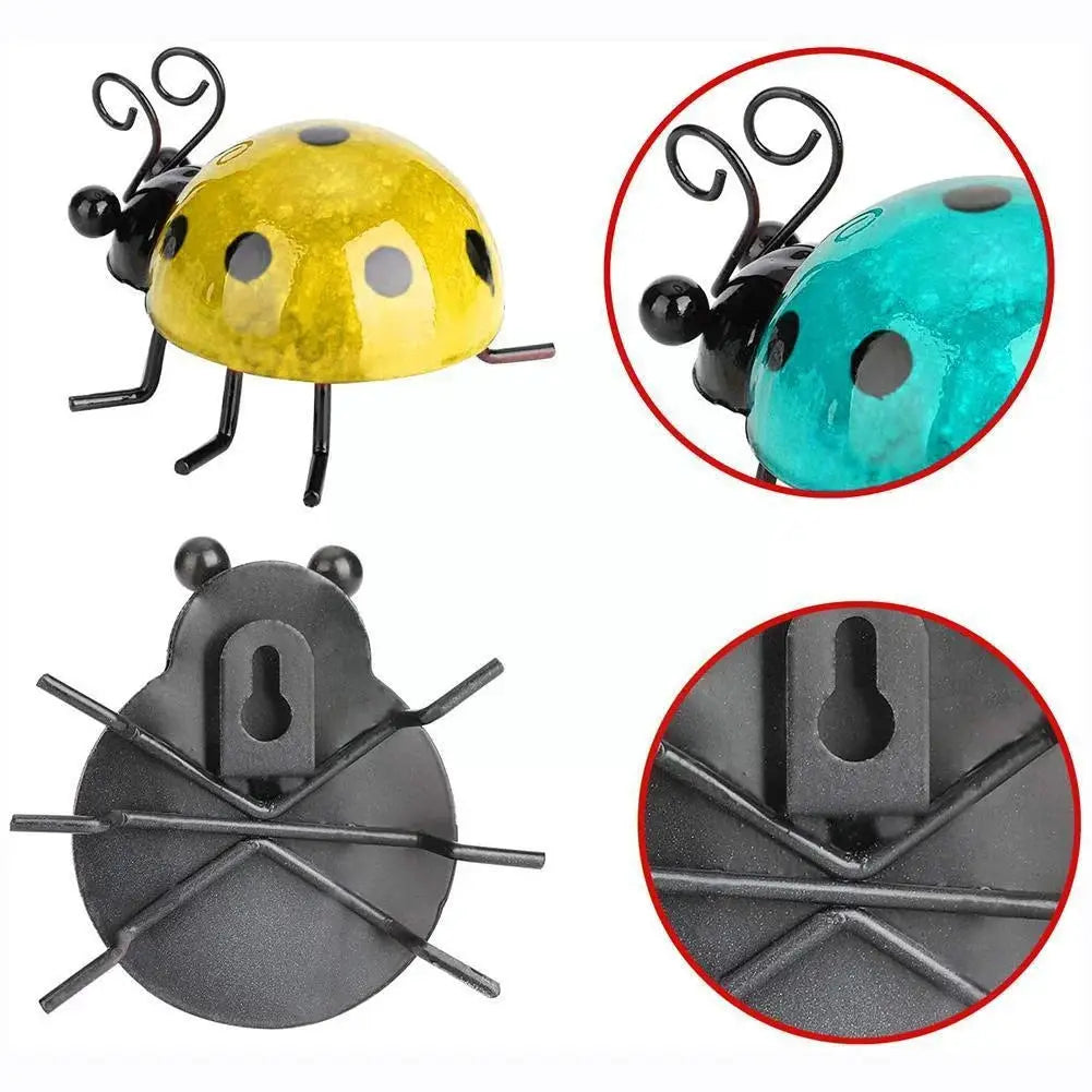 Mini Metal Ladybug Fence Hanger Wall Hanging Ornament For Outdoor Garden Decor Hand Painted Rust Resistant