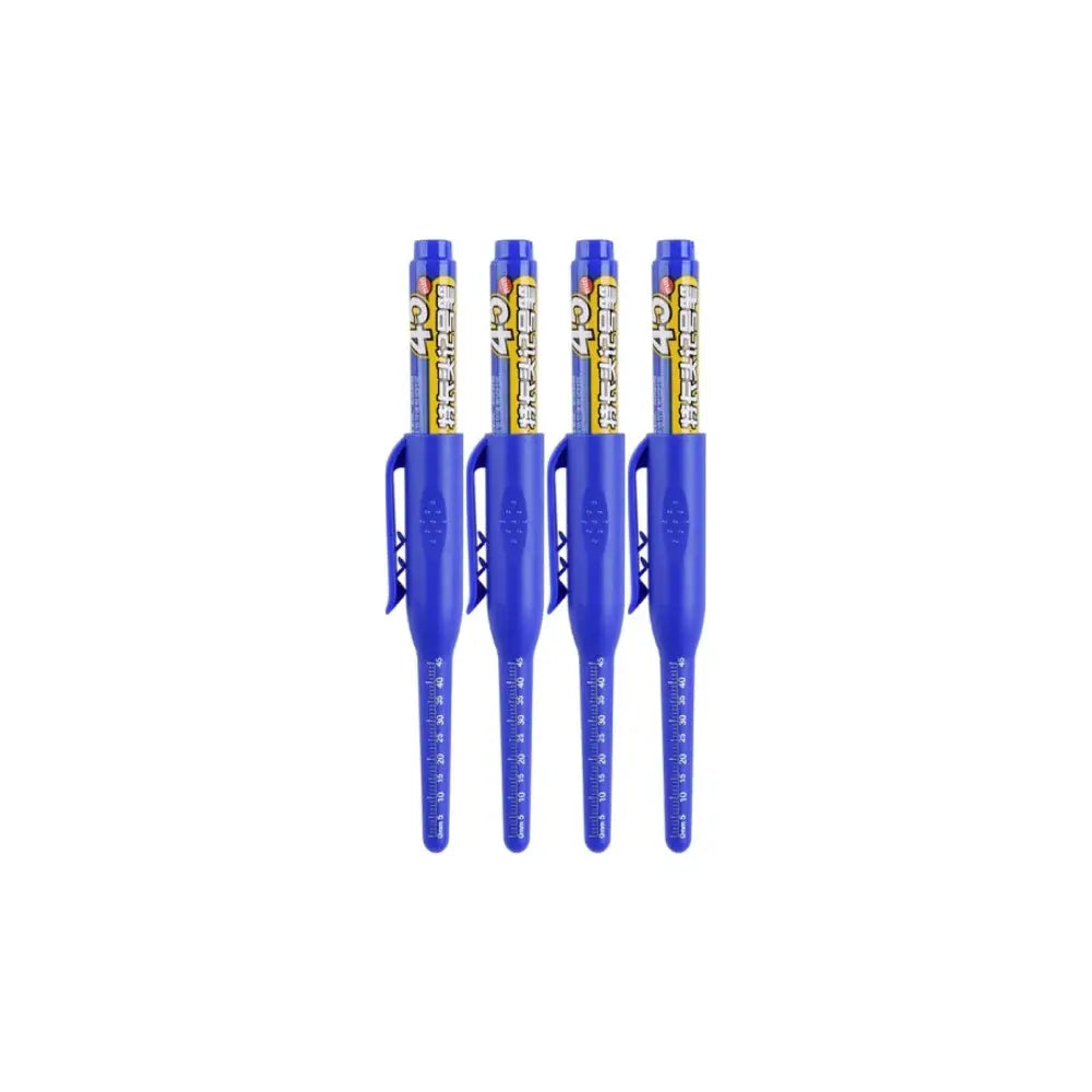 Deep-hole marker pens set, 4 blue waterproof long-nib markers for woodworking