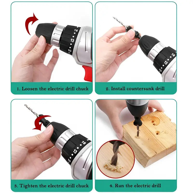5 Piece Countersink Drill Bit Set For Woodworking With Pilot Holes For Screw Sizes 5 6 8 10 12