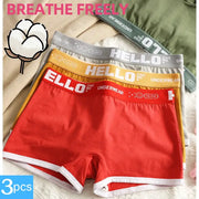 3pc set women's cotton boyshorts in red, orange, and gray; breathable, comfortable underwear.