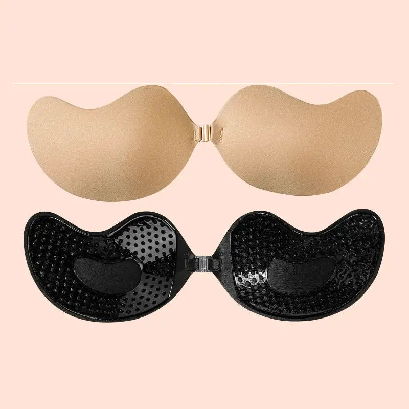 3-piece strapless adhesive bra set in nude and black by Simples Market; silicone, seamless