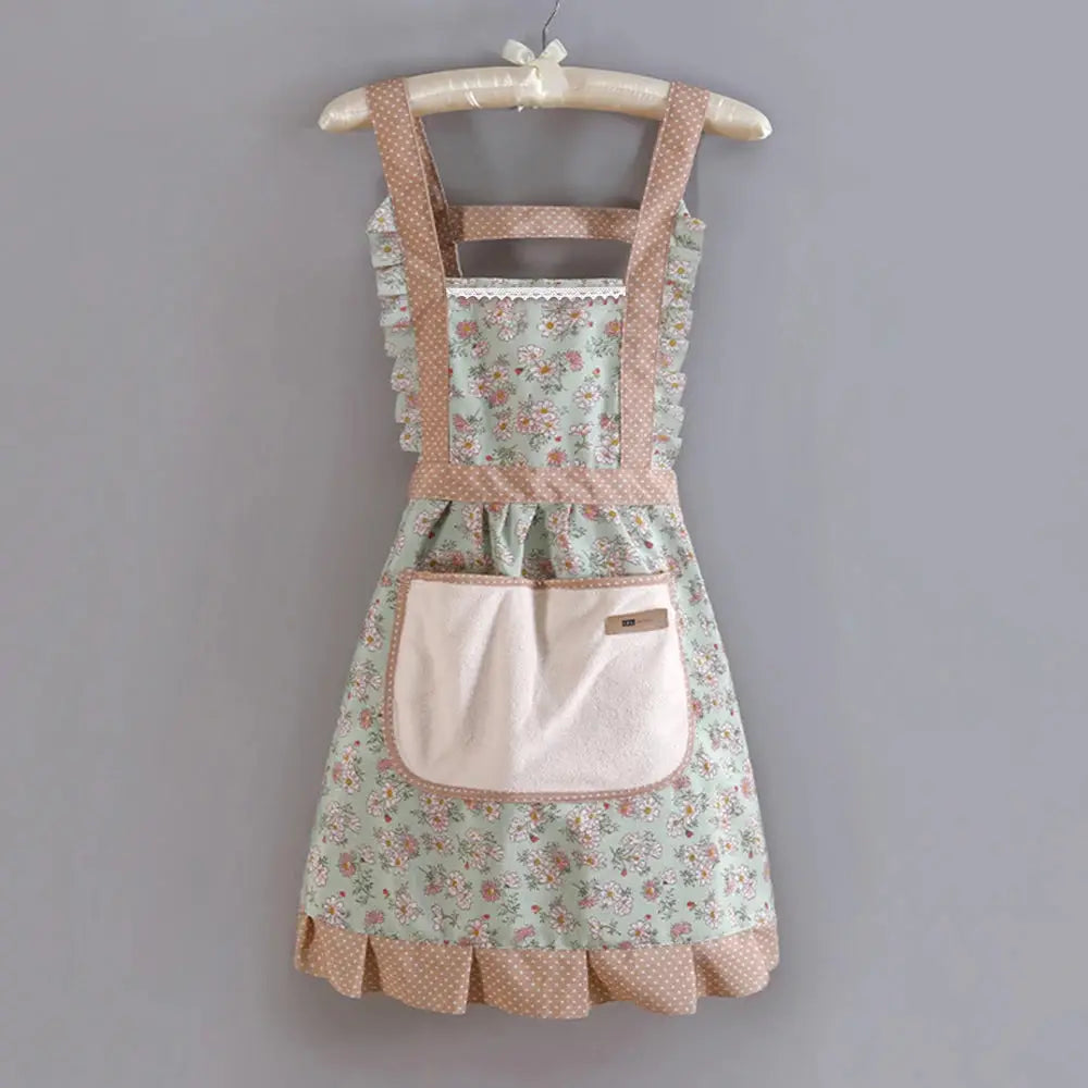 Women's Floral Kitchen Apron With Pockets Adjustable Chef's Apron For Cooking Baking Grilling
