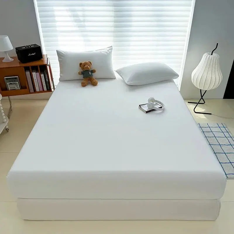 Washed fitted sheet with elastic bands mattress cover, white, for single to king beds