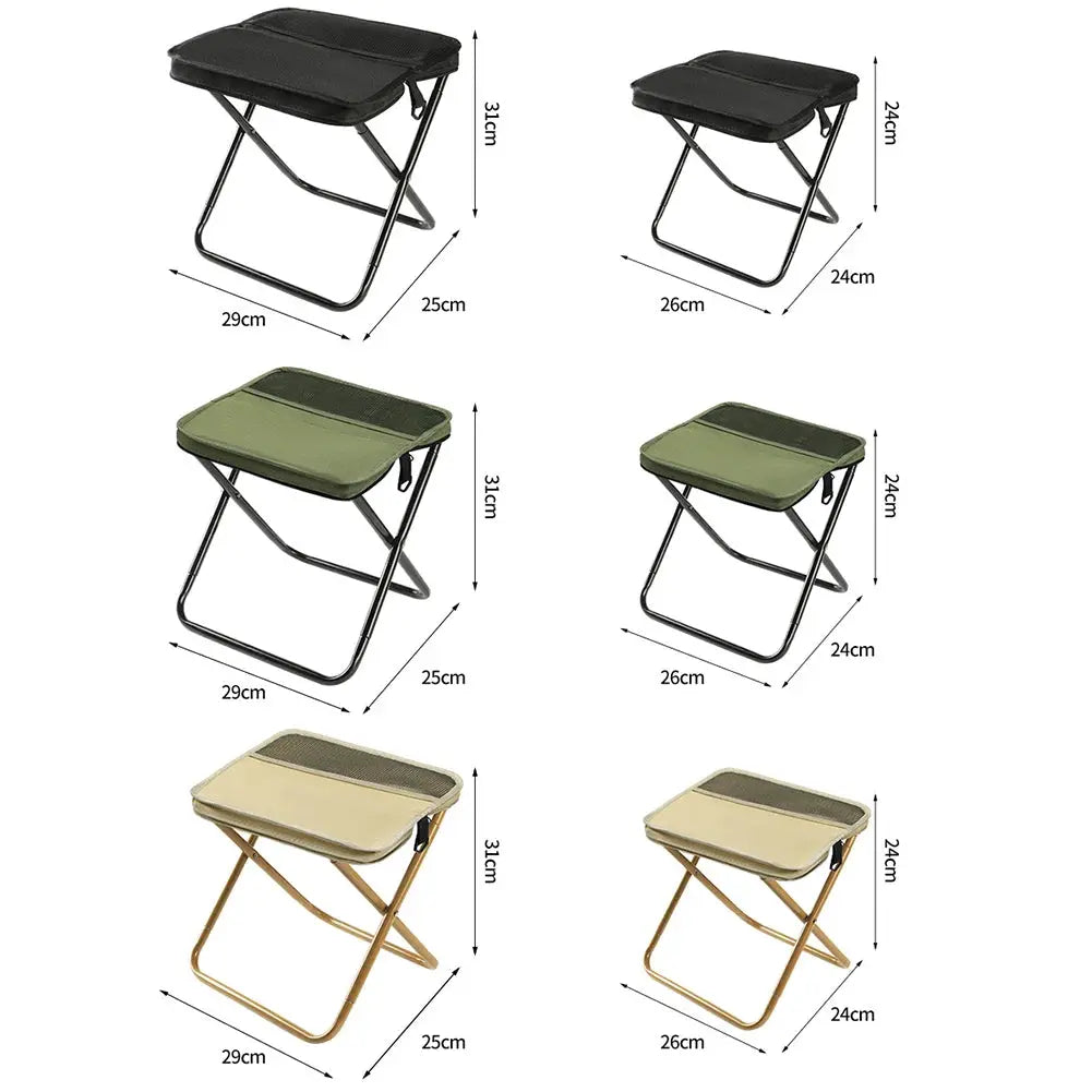 Simples Market folding stools set of six with portable metal frames and fabric seats in black, green, and beige