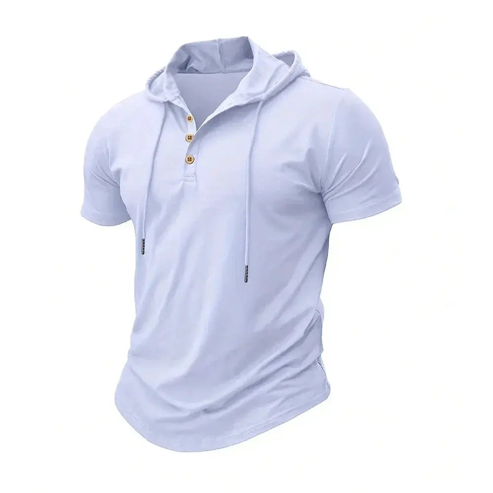 Men's Slim Fit Hooded Short Sleeve Tee Breathable Lightweight Sports Top For Fitness And Summer Wear
