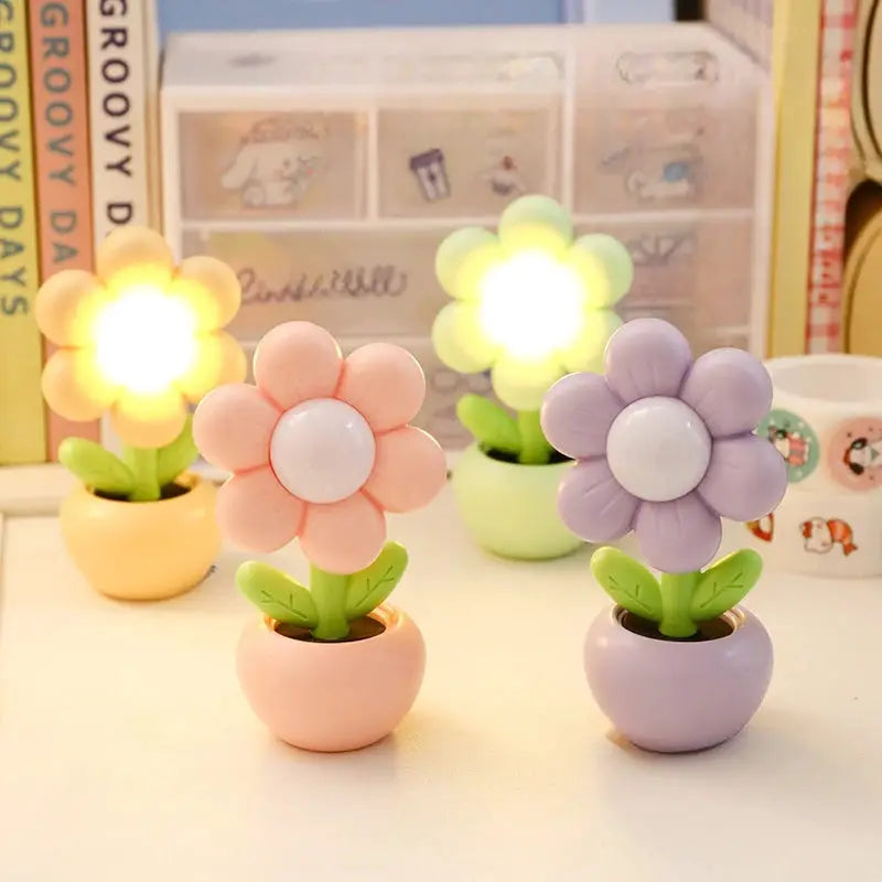 FloraGlow Mini LED Floral Potted Night Light Soft Glowing Flower For Cozy Bedroom And Desk Ambience