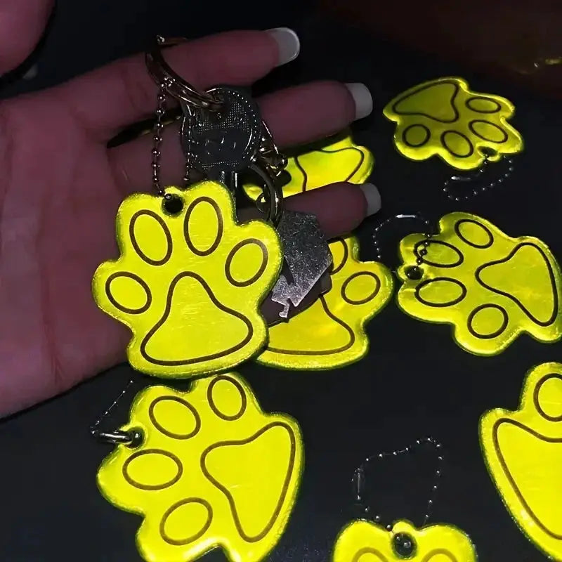 10 Pack Cute Cat Paw Reflective Keychains For Night Safety Double Sided Backpack Accessories Kid And Pet Pendant Gifts