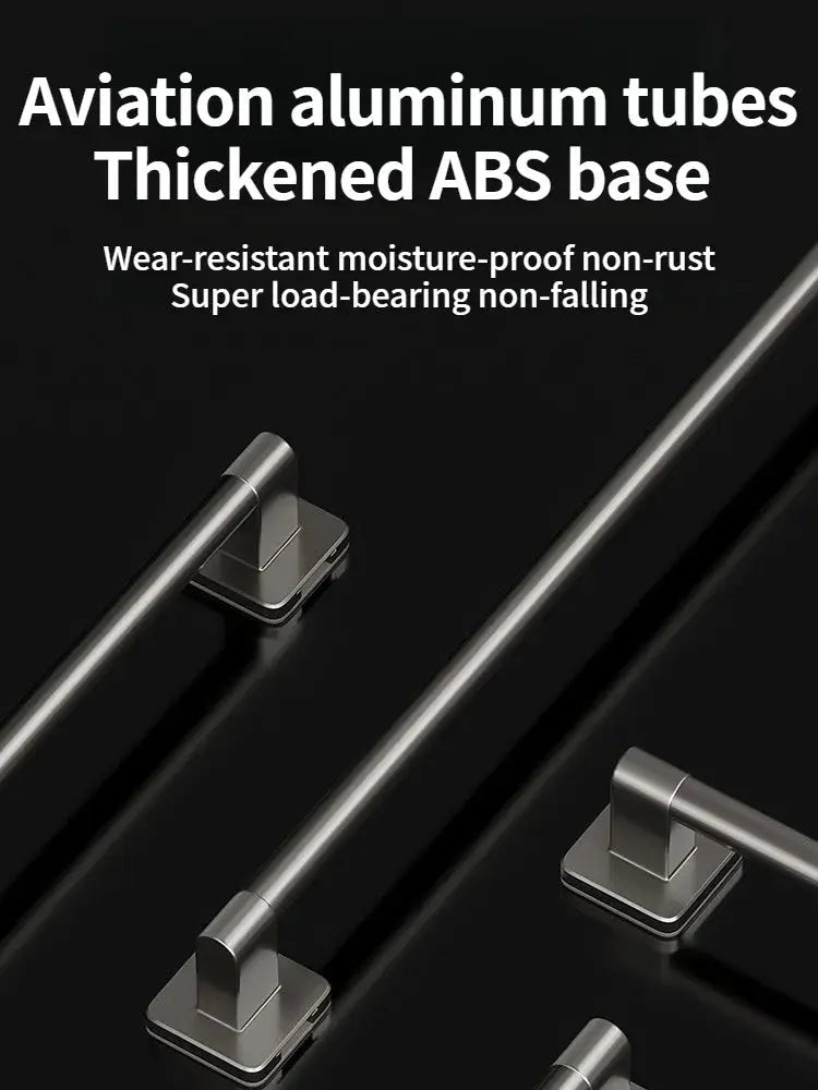 Simples Market bathroom towel bars set with aviation aluminum tubes and thick ABS bases, silver finish