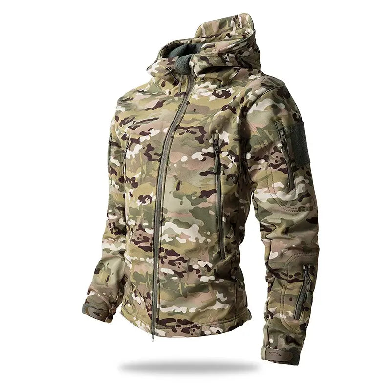 Lurker Shark Skin soft-shell tactical jacket, camouflage pattern, hooded waterproof men’s outdoor coat