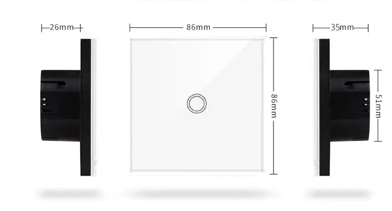 AXUS EU touch switch panel in tempered crystal glass with backlit LED wall light, 1/2/3 gang