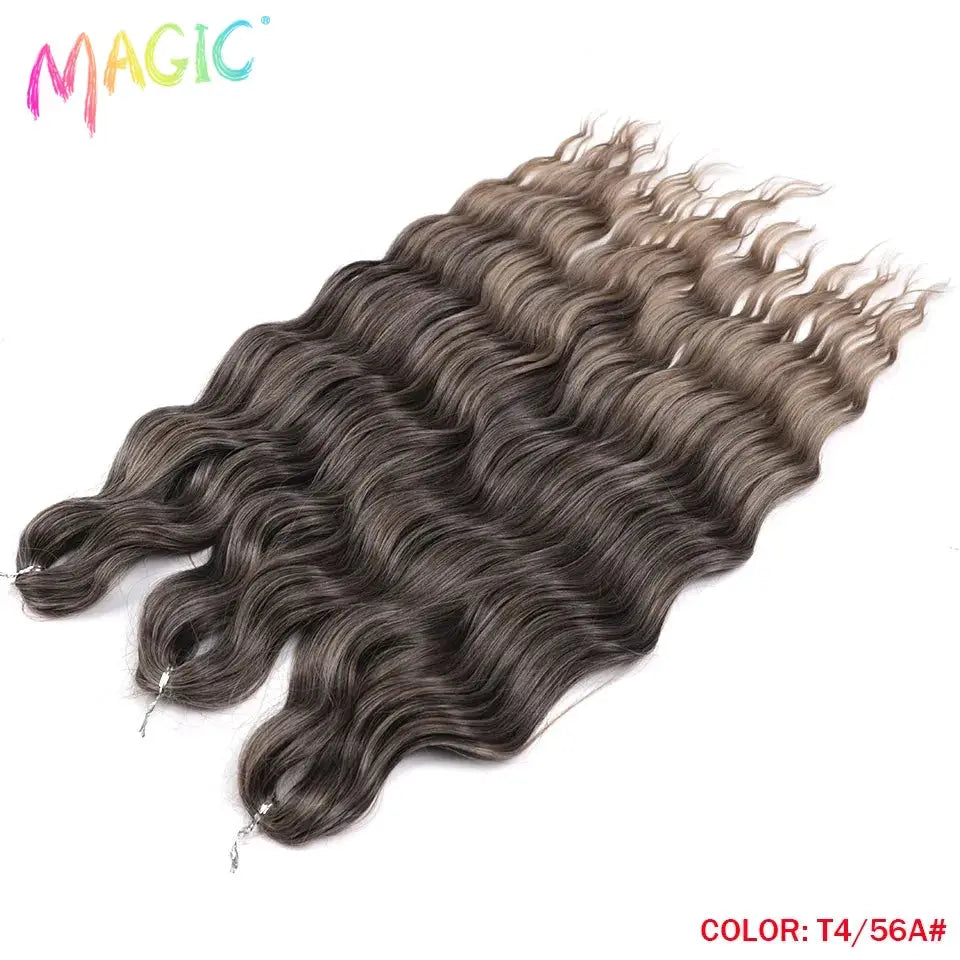 Anna Synthetic Hair 24in water wave braiding extensions in T4/56A ombre blonde color; 4 bundles.