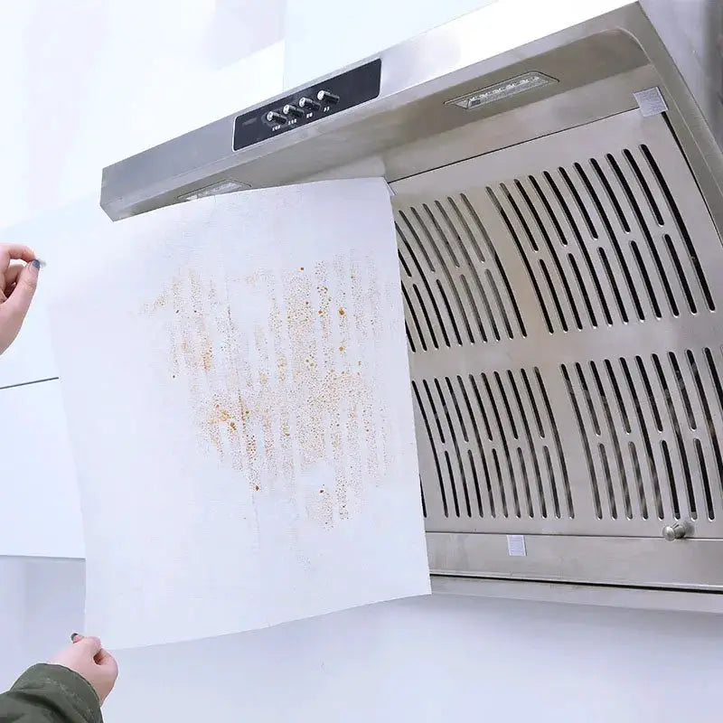 Range hood filter paper, disposable non-woven white sheet with oil stains, for extractor hoods (46cm)
