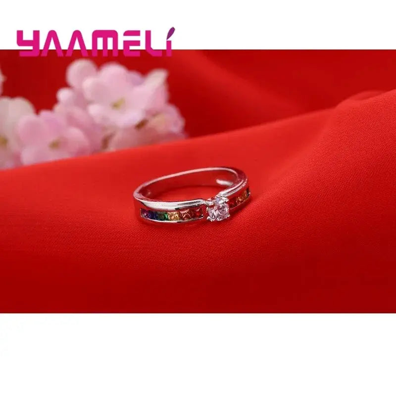 Color Rainbow Cubic Zirconia Ring For Women Wedding Engagement Proposal Accessory