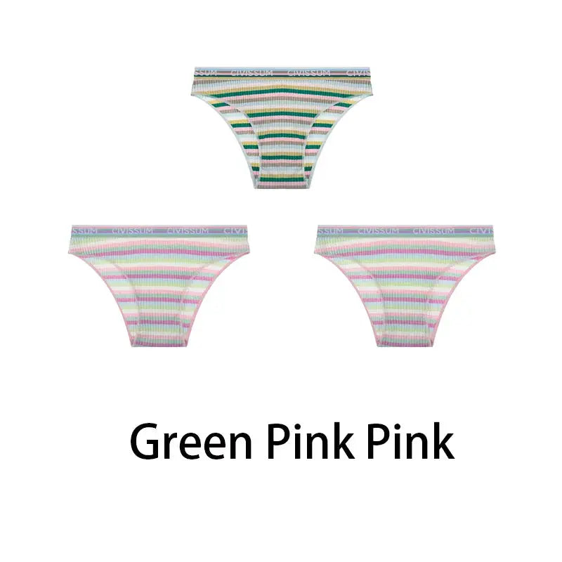 3-pack rainbow striped cotton hipster panties; low-rise fit, Simples Market NK606