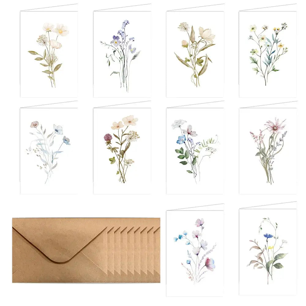 10 Pack Blank Greeting Cards Beautiful Watercolor Wildflower Note Cards for All Occasions Stationery Set
