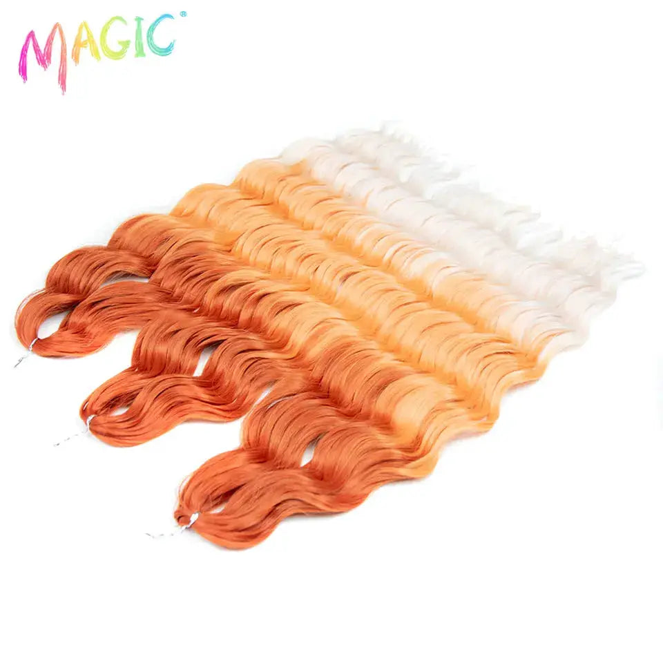 Anna Synthetic Hair 24in Water Wave Braiding Extensions orange-to-blonde ombre, 6 bundles for crochet styling