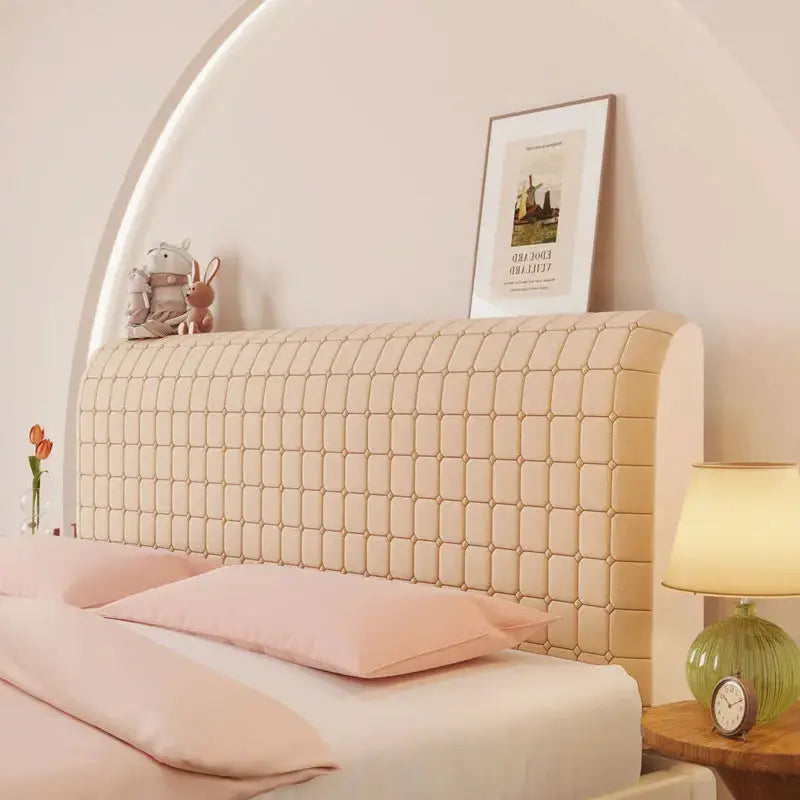 Queen size stretch velvet headboard cover in beige, dustproof slipcover for upholstered headboards