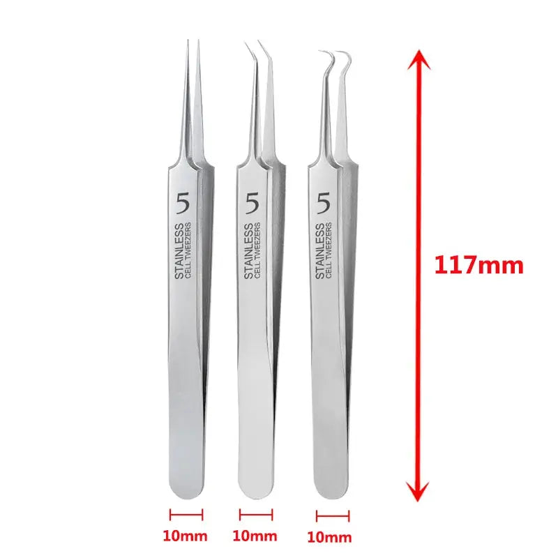 Simples Market No.5 stainless steel acne extraction tweezers, 117mm, set of three