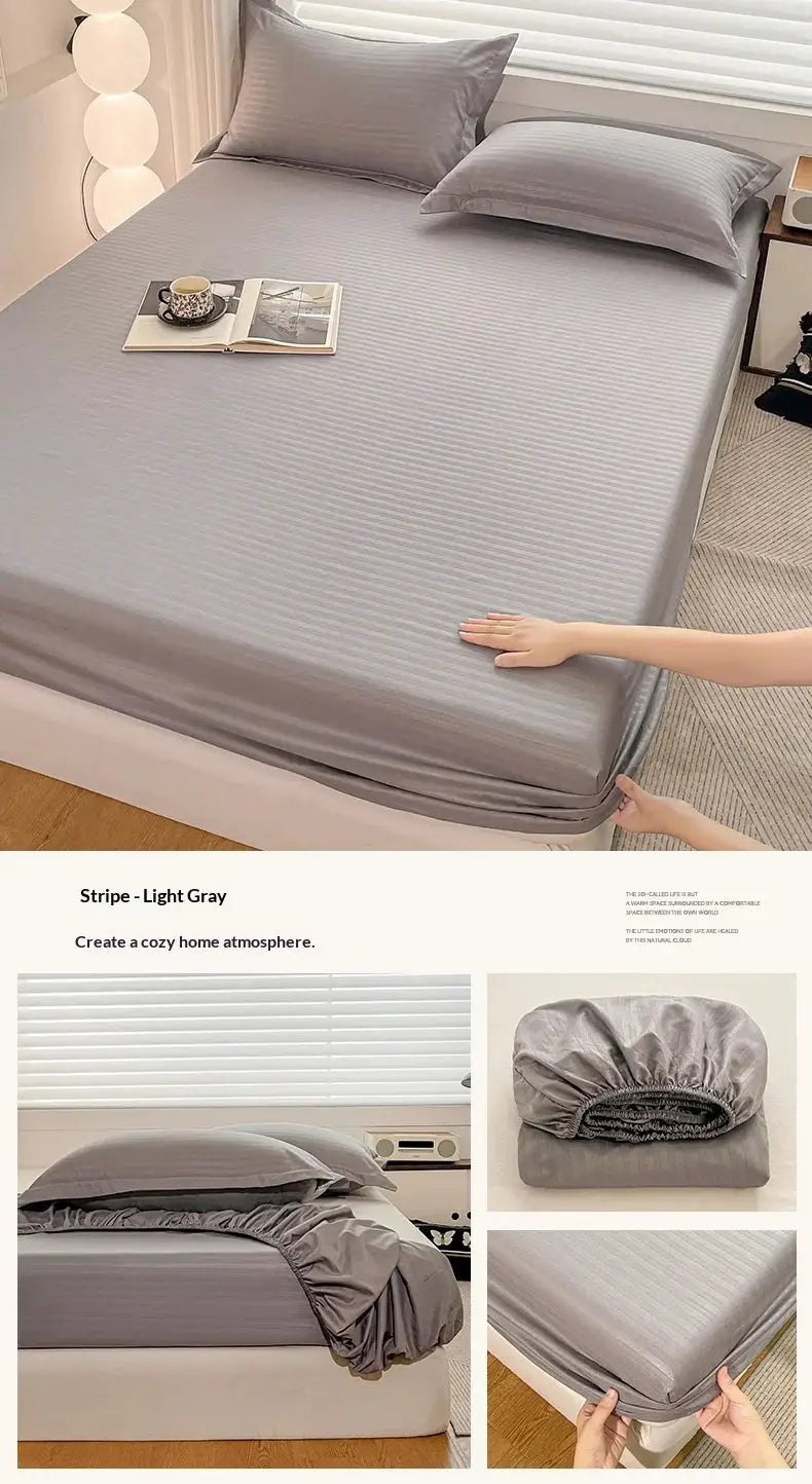 Simples Market fitted bed sheet with elastic in light gray stripe for all bed sizes 90–180x200cm
