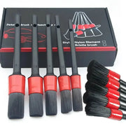 Car detailing brush set by Simples Market, 12 black-handled brushes with red ferrules.