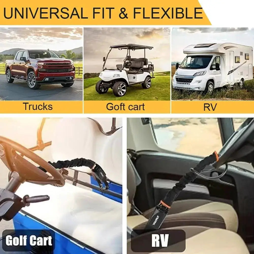 Simples Market steering wheel lock, steel cable anti-theft device, universal fit for trucks, golf carts and RVs