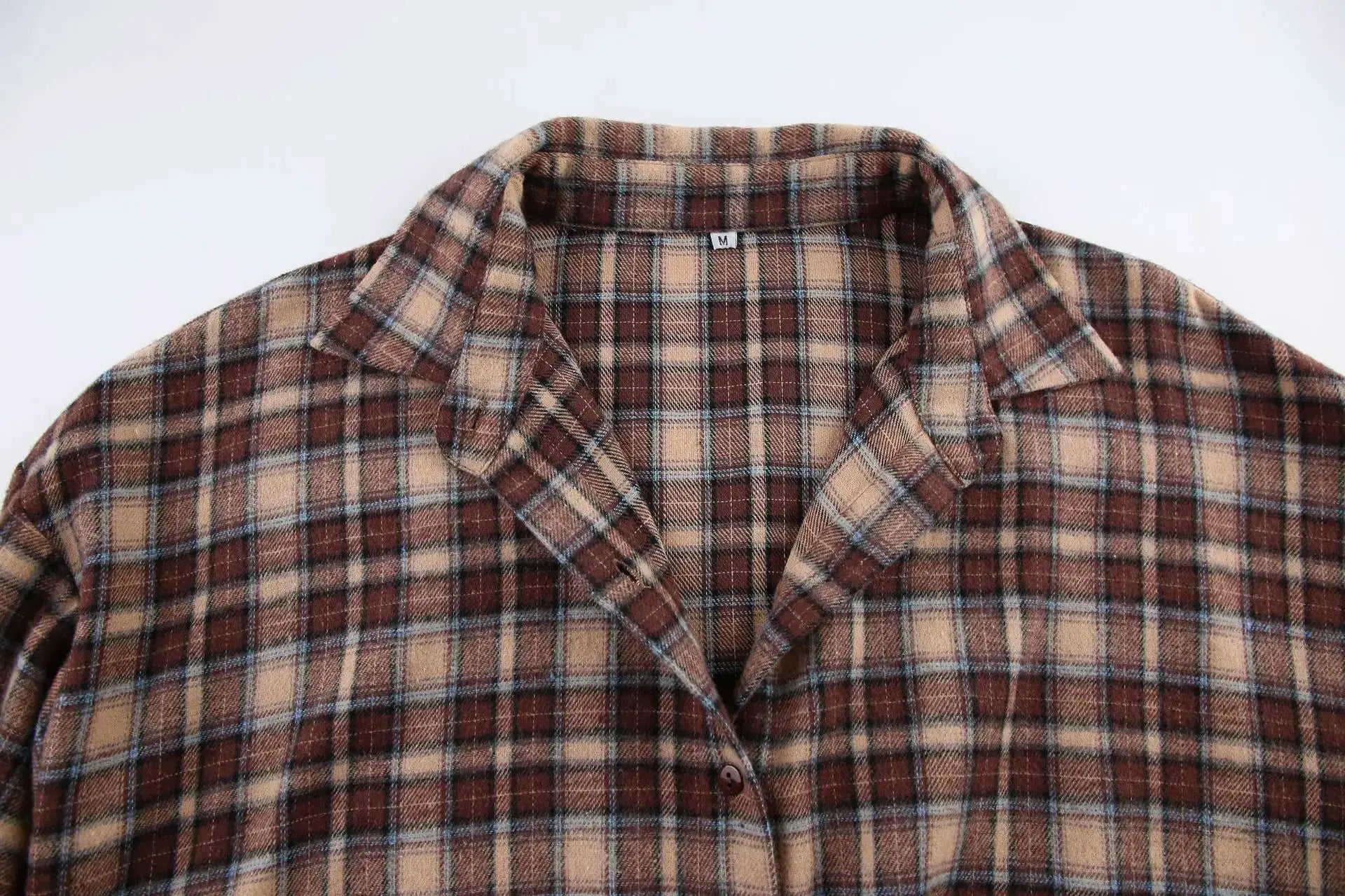 Simples Market vintage plaid shirt, brown beige checkered long-sleeve casual button-down blouse