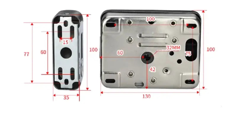 Simples Market electronic smart door lock with Tuya Bluetooth app, fingerprint, password and RFID; front and back views