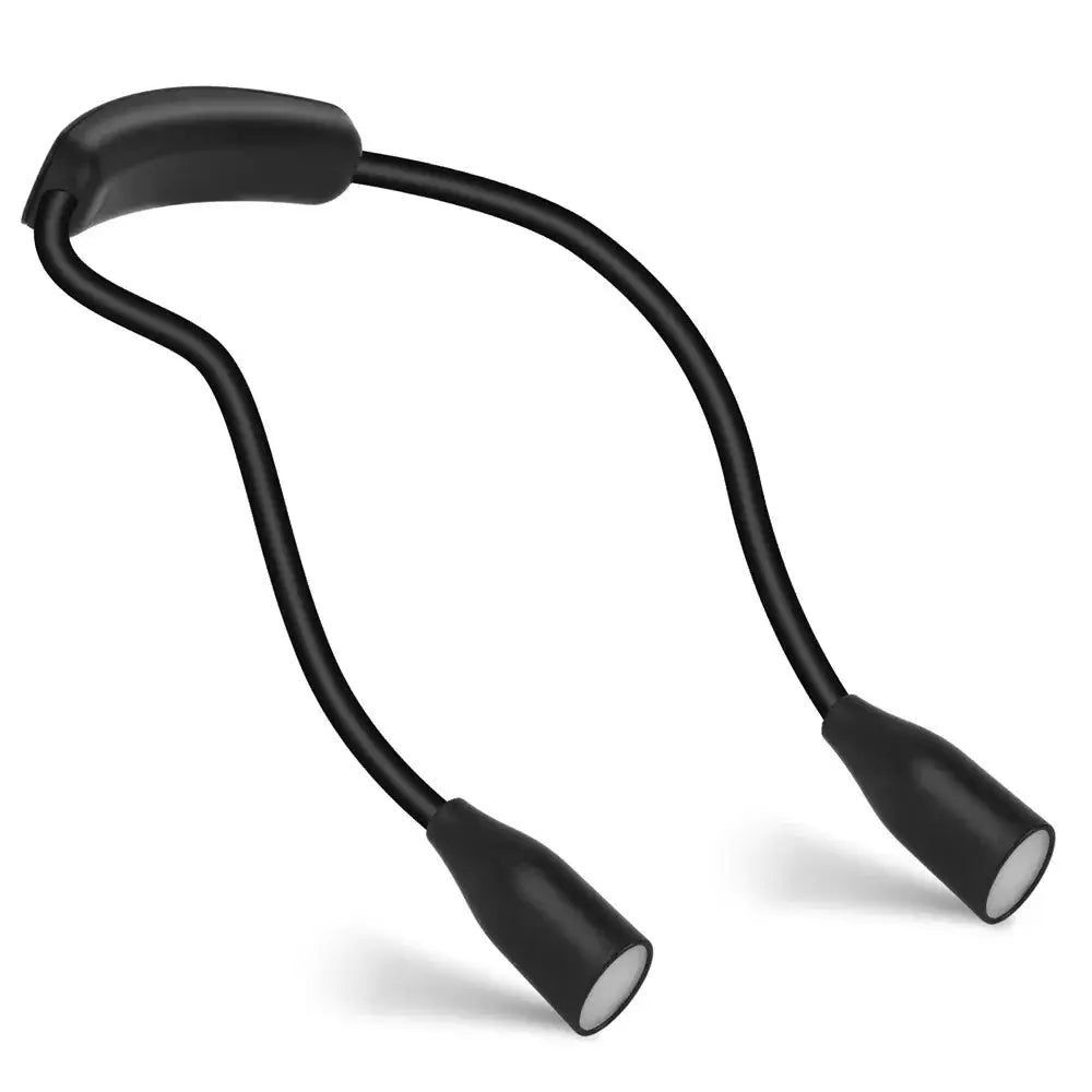 Simples Market LED reading neck light with USB rechargeable dual flexible arms and two LED heads, black