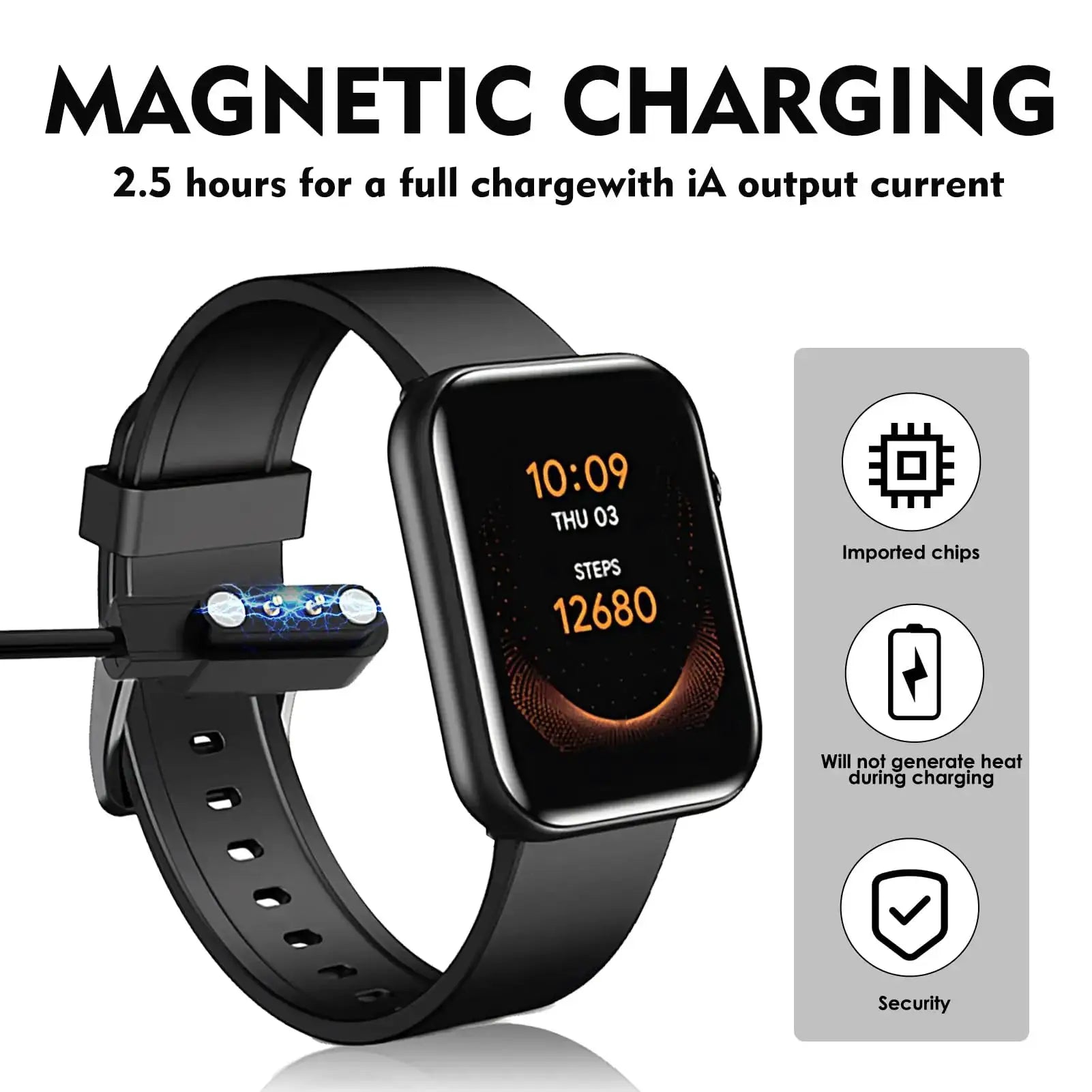 Simples Market Magnetic Charging Cable for smart watches, black USB charger with magnetic head for 2/4 pin distances