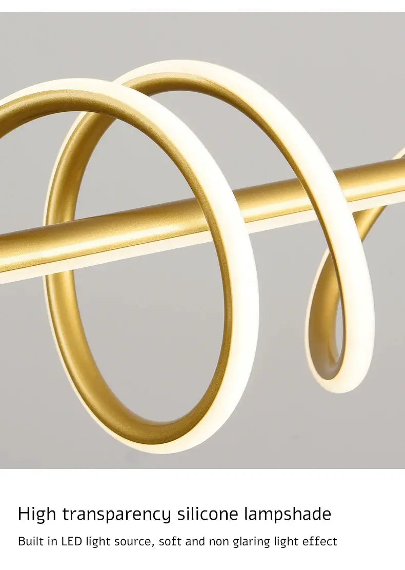 LED pendant light with gold and white circular rings for modern living room decor