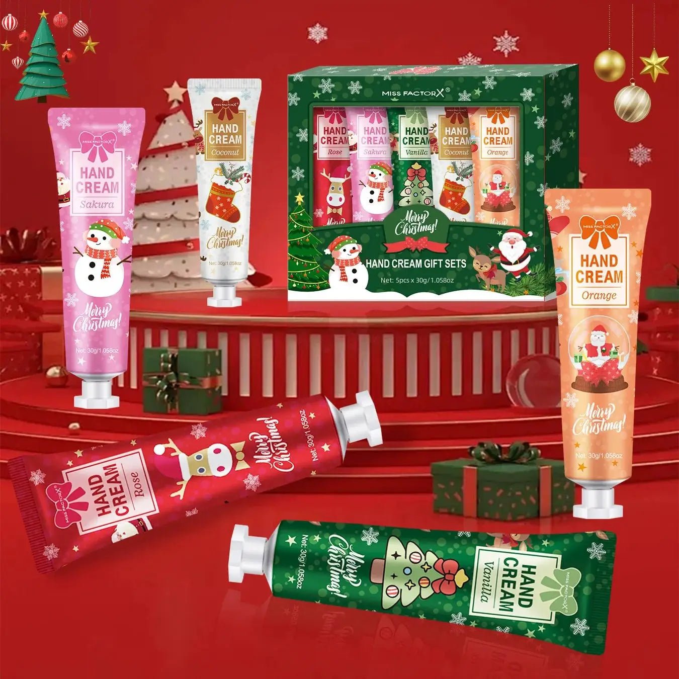 Hand cream gift set, 5-piece Christmas box with 30g tubes, Miss Factor X, Simples Market