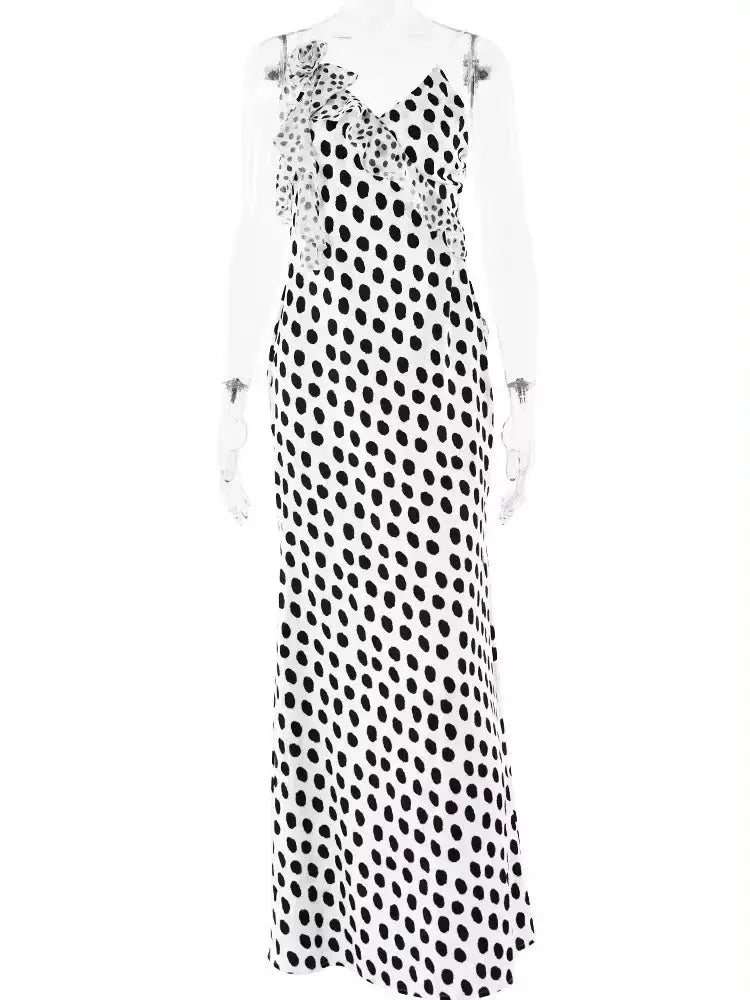 Julissa Mo Backless Maxi Dress With Spaghetti Straps Dot Floral Print For Autumn Parties Chic Look