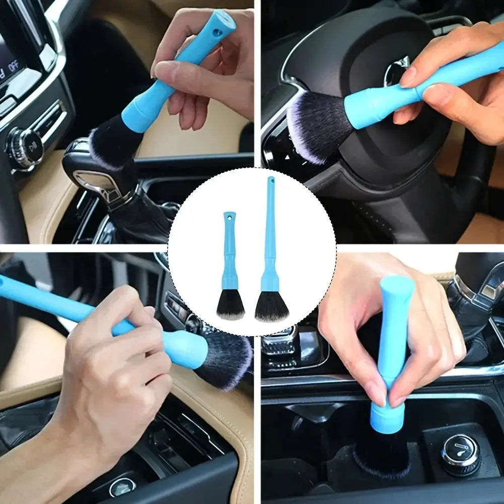 Car detailing brush set by Simples Market, blue handles with soft synthetic bristles for interior/dashboard dusting (2 brushes)