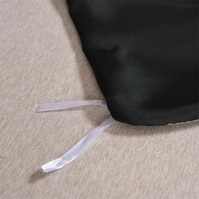 3-piece satin duvet cover set, queen size, black with white satin tie closures