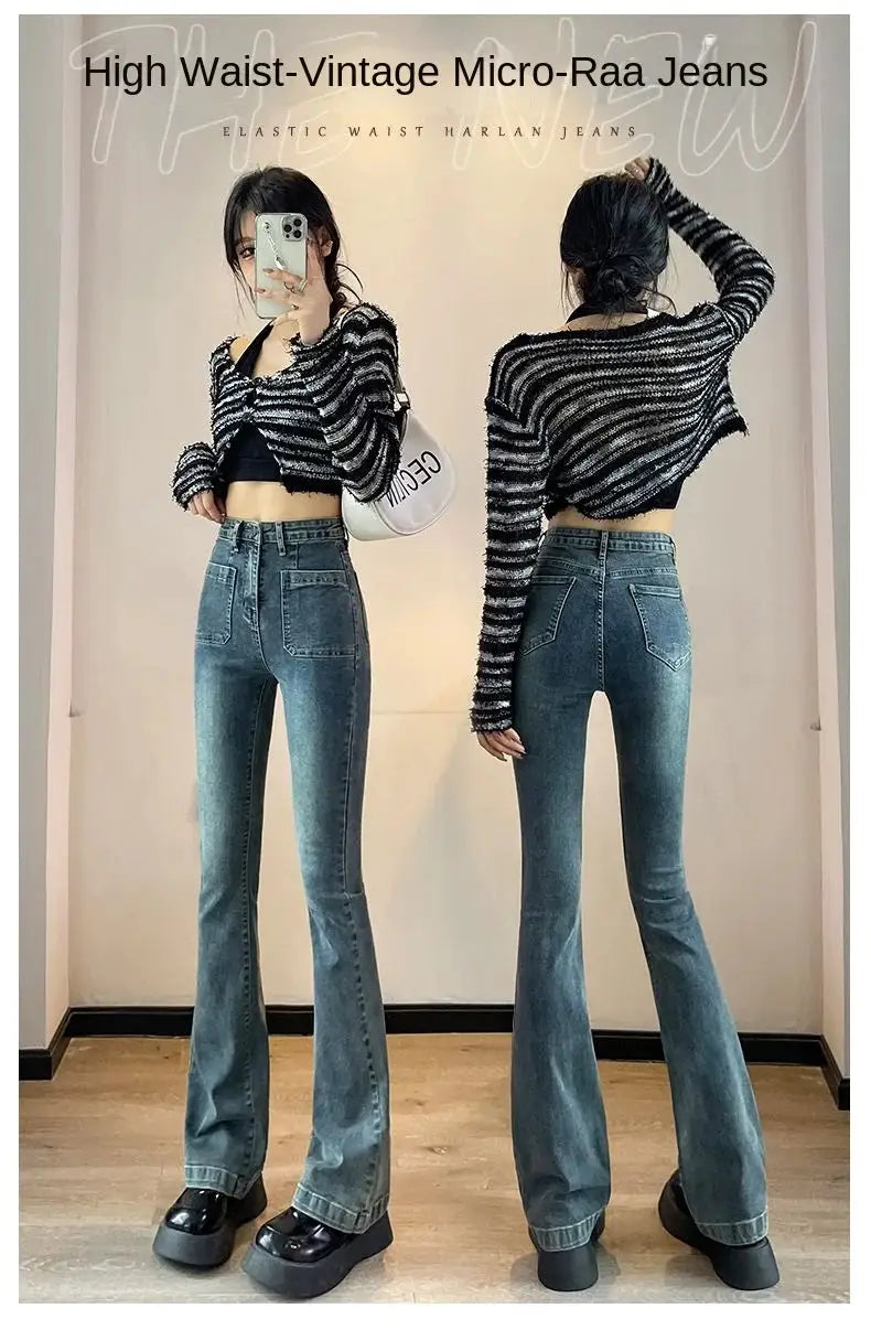 Y2K Loose Casual Denim Jeans High Waist Flared Bootcut For Petite Body