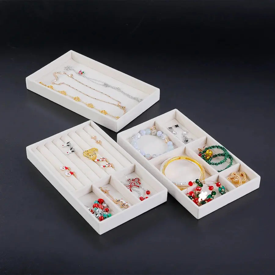 1 Piece Flocking Jewelry Box And Tray Beige Necklace Jewelry Organizer Gift Box 21.3 x 12.5 x 2.5 cm