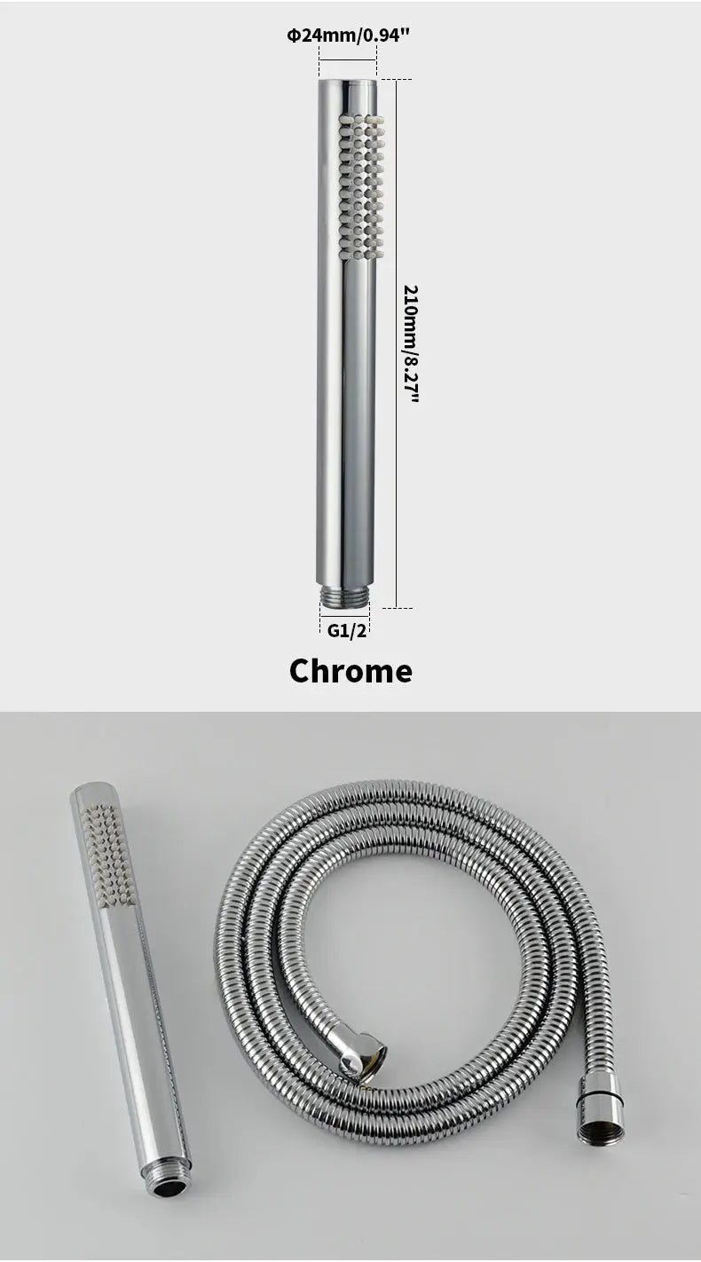 Chrome handheld shower head with flexible metal hose by Simples Market