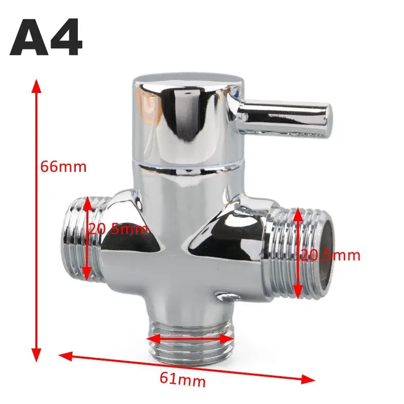 Simples Market chrome brass 3-way shower diverter valve for handheld/fixed shower heads with G1/2 and G3/4 threads.