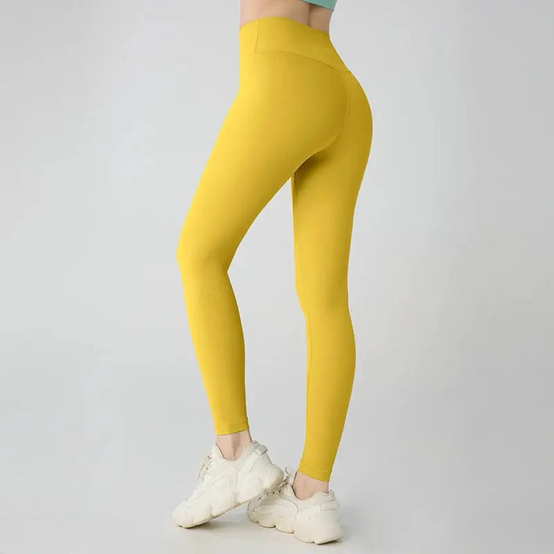 Women's yoga leggings, high-waisted hip-lifting, breathable yellow activewear for running and cycling