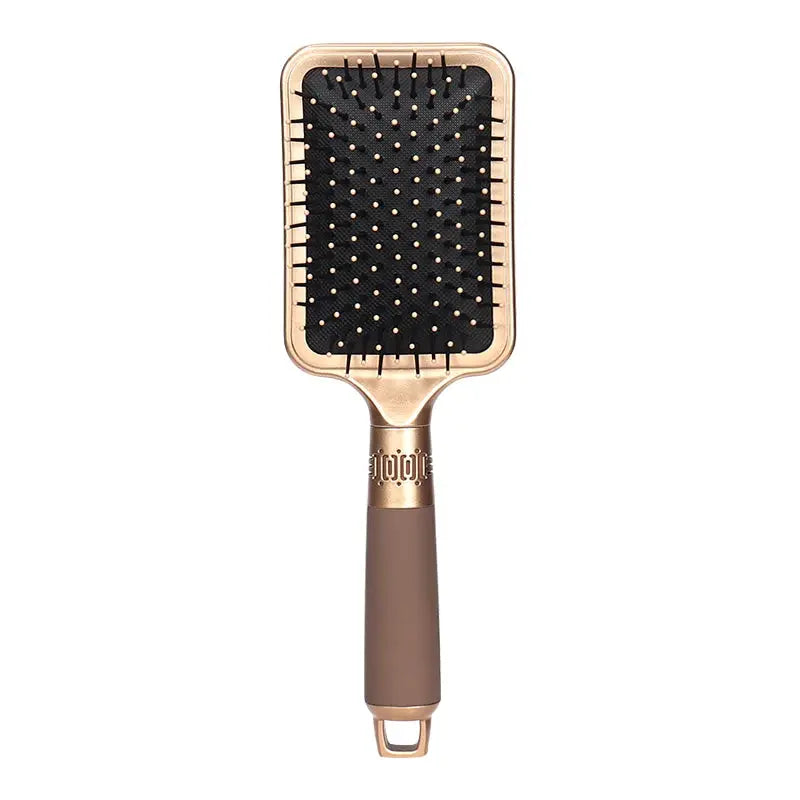 Simples Market detangling brush with scalp massage airbag, rose-gold frame and brown handle