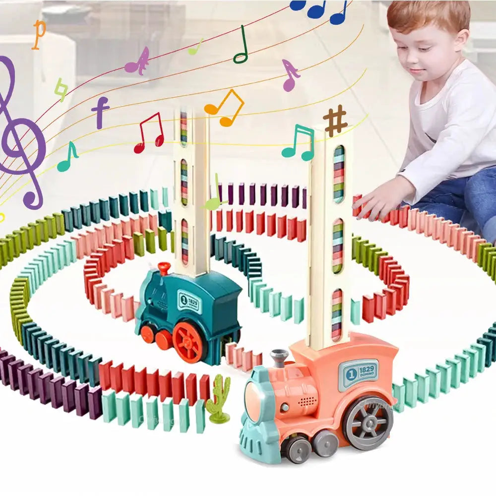 Automatic Domino Train Set for Kids Electric Laying Train Colorful Dominoes Kit Educational Toy Gift