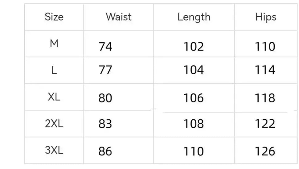 Simples Market men's work pants size chart showing waist, length, and hip measurements for sizes M–3XL.