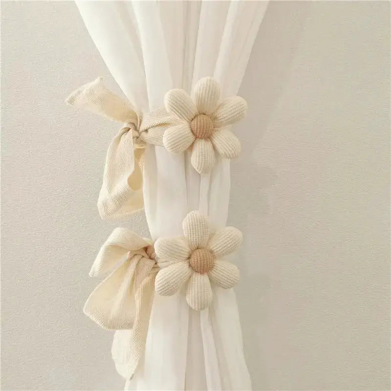 3D Flower Curtain Tiebacks Beige Cotton Webbing Adorable Nursery Decor For Kids Room